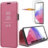 Dėklas Samsung Galaxy A53 5G - BOOLING - Smūgiams atsparus veidrodinis dėklas - Rožinis - 2 Grūdinti stiklai rožinė