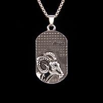 Fashion Twelve Constellations Dog Tag Pendant Necklace, Ladder Symbol Necklace, Street Style Sweater Chain Aries juoda