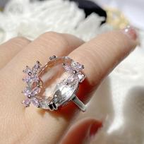2026 Large Carat Amethyst Ring, Butterfly Brilliant Pink Zirconium Crystal Ring Resizable gray