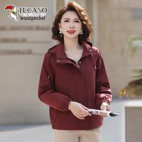 TUCANO Women's Mid-Aged Spring/Autumn Hooded Windbreaker Jacket 4XL