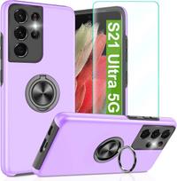 Etui Do Samsung Galaxy S21 Ultra Fioletowe Z Pierścieniem Twarde Folia