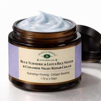 Herbs & Greens Blue Turmeric & Lotus Rice Water Ceramide Night Repair Moisturizer Cream | Hydrating, Firming, Collagan Boosting | Skin Barrier Face