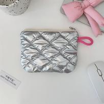 Silver Makeup Organizer Love Bow Credit Card Holder INS Style Sanitary Mat Bag  for Woman Girls ZIPPER-SILVER RHOMBOID