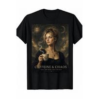 Caffeine & Chaos Graphic Tee for Women - Soft Cotton Short Sleeve Crew Neck T-Shirt with Vintage Celestial Art Print, Relaxed Fit Daily Wear S juoda
