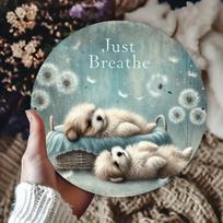 Just Breathe Sleeping Puppies Dandelion Round Metal Tin Sign D Flat Animal Wall Plaque For Home Decor 20x20cm(8x8inch)