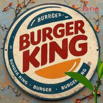 Vintage Retro Burger King HD Metal Tin Sign  Classic Fast Food Logo Wall Art Featuring Bold Red Typography Orange Bun Graphic 20x20cm(8x8inch)