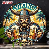 D Flat Viking Beer Metal Sign Vintage Norse Warrior Holding Beer Mugs Tin Plaque Retro Skull Summer Beach Wall Art Humorous 20x20cm(8x8inch)