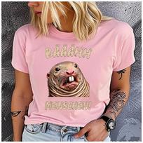 Unisex Polyester 100% Funny Naked Mole Rat Print T-Shirt Loose round Neck Casual Short Sleeve Fashion Top for Summer S