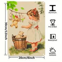 x Inch Vintage Teddy Bear Laundry Iron Sign  Cute Style Bathroom Room Decor 20x30cm（7.8x11.8inch）