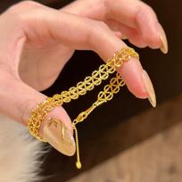 Luxurious 9999 24K Real Gold Ribbon Corrugated Lace Bracelet Niche Versatile Stacked Hand Jewelry balta