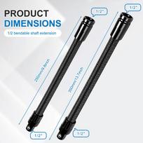 1/2 Flexible Shaft Extension 360° Swivel Extender Torque Socket for Ratchet & Electric Wrench Tight Spaces Hand Drive Automotive Repair Tool 250mm+350mm