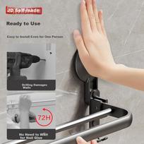 JD Original Space+, No-Drill Suction Cup Towel Rack, Bathroom Storage Shelf, Towel Bar, Space Aluminum