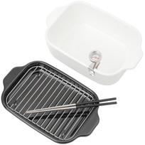 Fuji Enamel Square Tempura Pot Wide Set with Stainless Steel Chopsticks Large Size Frying Square Tempura Wide Size TP-22K.W - Pan, Square, Enamel, balta