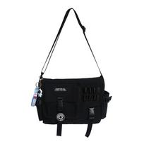 Harajuku Men Crossbody Bag Square Casual Messenger Bag Cool Nylon Postman Bag  Unisex juoda