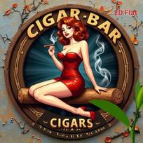 Vintage PinUp Cigar Bar Round Wooden Frame HighDefinition Metal Tin Sign  D Flat Products Design with Enhanced Depth  Artis 20x20cm(8x8inch)