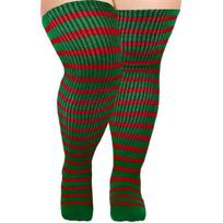 Halloween Christmas Striped Knitted Thigh High Socks for Women Thick Thighs Over Knee Stockings Super Elastic Hosiery Without elastic buck