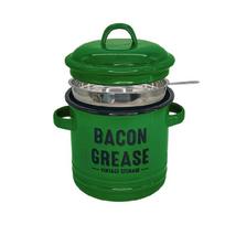 Enamel Bacons Grease Container with Spatula and Spoon Double Handle Kitchen Cookware with Lid Seasoning Jar žalia