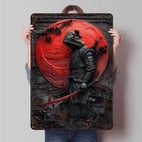 Su gobtuvu nindzė su raudona katana spausdintas plakatas Individualus sienos menas Retro vintažiniai metaliniai skardos ženklai kambariui Moderni namų dekoracija 20x30cm（7.8x11.8inch）