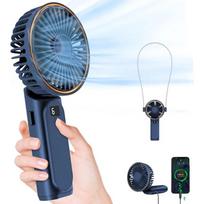 (Blue) M12 Summer Cooling Handheld Fan USB Rechargeable Mini Foldable Desktop Fan with Neck Strap mėlyna
