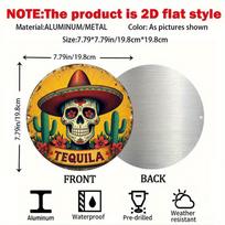 Vintage Round Aluminum Mexican Tequila Sign  Sombrero Cacti Floral  x Inch  Perfect for Home Cafe Spaces  D Flat 20x30cm（7.8x11.8inch）