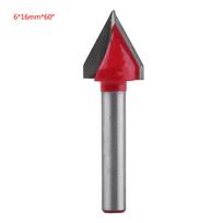 Volframo plieno medienos apdirbimo CNC frezavimo antgalis, aštrus VGroove pjovimo įrankis, 6 mm velenas (6 * 16 mm * 60 laipsnių )