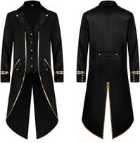 Vyriškas frakas OBEEII Steampunk gotikinis elegantiškas raštuotas juodas 2XL — viktorijos kostiumas, retro švarkas, scenos drabužiai, vyriškas paltas, helovino kostiumas, aksominis švarkas, gotikiniai drabužiai