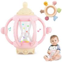 2 Pack Teething Toys for Babies 6-12 Months, Sensory Teether Rings, Montessori Baby Rattle, Infant Chew Toys Gift for Boys Girls (Pink) mėlyna
