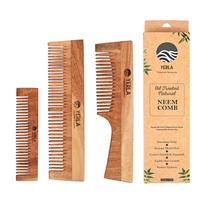 YERLA Neem Wooden Comb for Men & Women | Handmade Hair Growth Wooden Comb Set | Soaked in 17 Herbs & 4 Oils | Pocket, Dual teeth & Handle Combo (