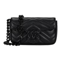 GUCCI GG Marmont Leather With Ceramic Fanny Pack, Shoulder Bag Extra Mini Womens Black Basic Set (Bag + Dustproof Bag) juoda