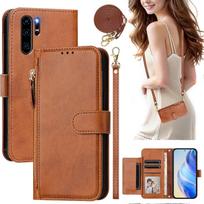 Flip Case for Huawei P30 Pro Protection Soft PU Leather Zipper Wallet Cover with Card Holder and Long Strap juoda