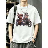 Cotton T Shirt White Steampunk Owl And Cat On Motorcycle Print Casual Wear for Men And Women Streetwear Fashion Outfit S balta