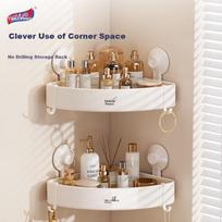 Taili Bathroom Suction Cup Storage Rack, Triangular No-Drilling Corner Wall-Mounted Bathroom Hanging Storage Shelf