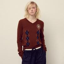 [mardimercredi] Cashmere Blended V Neck Argyle Chestnut Ivory
