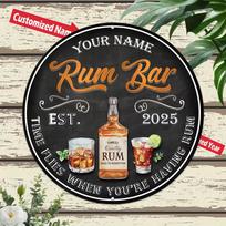 Custom Rum Bar Round Metal Sign Personalized Name  Year  Vintage Wall Decor 20x20cm(8x8inch)