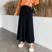 Megzti ilgi midi sijonai moterims, elastingas liemuo, pastorinti, elegantiški, rudeniniai žieminiai, A silueto, megztiniai, dryžuoti, kasdieniai, vintažiniai sijonai One Size juoda