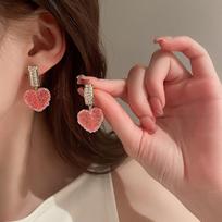 Sweet Pink Love Heart Drop Earrings For Women Korean Style Elegant Dangle Earrings Lovely Bride Lady Brincos Jewelry Gifts
