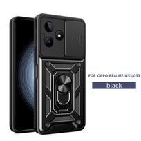 Dėklas Realme C53 4G, slankiojantis kameros apsaugos šarvuotas dėklas Oppo Realmi Realme C53 C 53 RealmeC53 2023, magnetinis laikiklio žiedas, dangtelis For Realme C53 juoda