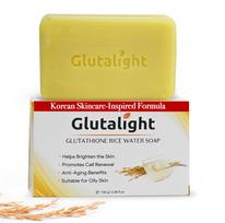 Glutalight Glutathione Ryžių Vandens Muilas | Korėjietiška Odos Priežiūra Drėkinantis Maudymosi Muilas su Niacinamidu ir Ryžių Vandeniu | Blukina Tamsias Dėmes & Hiperpigmentaciją yellow