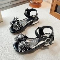 Girls' Rhinestone Open-Toe Velcro Sandals - 2026 Summer Fashion Size 26-30: 5 pairs/set juoda