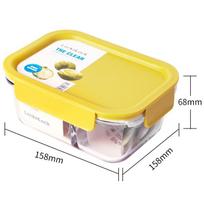 LOCK&LOCK Heat-Resistant Glass Lunch Box, Microwave-Safe Food Container, Bento Box with 2 Compartments, LNG525Y_630ml