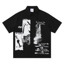 Clothing Life American Casual Hip Hop Feng Shui Graffiti Printing Short Sleeve Shirt Men's and Women's Loose Retro Trend Shirt M juoda