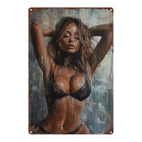 D Illustration Sexy Bikini Girl Water Drip Art Vintage Metal Sign Beach Summer Aesthetic Poster 20x30cm（7.8x11.8inch）