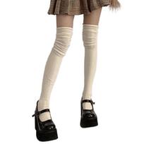Women's Students Ribbed Knitted Thigh High Socks with Slouch Top Cuffs Warm Elegant Over the Knee Long Tube Stockings