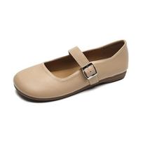 520-1 French Mary Jane Shoes Fairy Fairy Wind One-Word Buckle Shallow Mouth Flat Sole Shoes Large Size Women'S Shoes 35 chaki