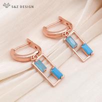 Fashion Unique Double Color Rectangle Cubic Zirconia Drop Earrings For Women Girl Wedding Jewelry Elegant Eardrop beige