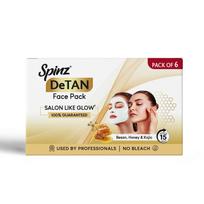 Spinz DeTan Face Pack with Besan, Honey & Kojic Acid | Tan Removal cream for Brightening & Glow | Salon-like Glow in 15 mins | 72g, Pack of 6 (12g