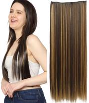 MoonEyes Pack of Straight Black Golden Highlighter Full Head Synthetic Fiber Clip In Extensions Hair Extension (Black Gold)