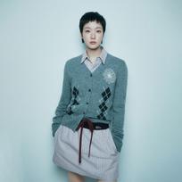 [mardimercredi] Cashmere Blended Cardigan V Neck Argyle Grey Cream
