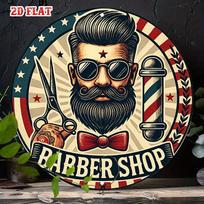 Barbershop Vintage HD Metal Wall Art  Retro Round Tin Sign for Barber Shop Decor 20x20cm(8x8inch)