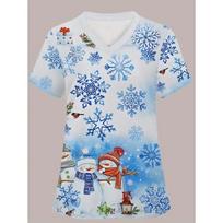 Surgical Uniforms Woman Christmas Cartoon Pattern Print Nursing Fashion Short Sleeve with Pockets Summer Cute Nurses Scrubs Tops 3XL